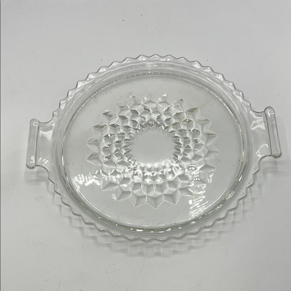 JEANETTE GLASS Vintage Cube Pattern Round Handled Tidbit Tray